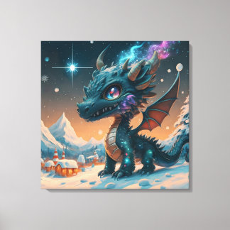 Mystical Chibi Dragon Winter Ligcape Canvastryck