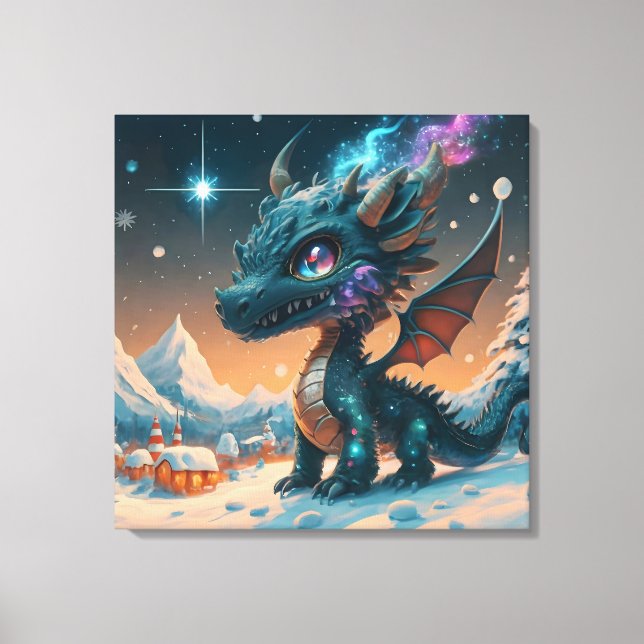 Mystical Chibi Dragon Winter Ligcape Canvastryck (Framsida)