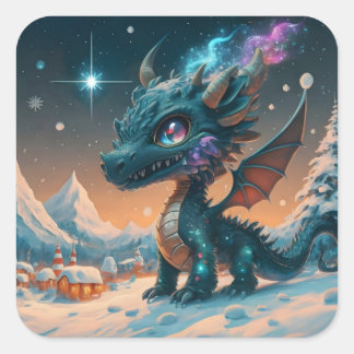 Mystical Chibi Dragon Winter Ligcape Fyrkantigt Klistermärke