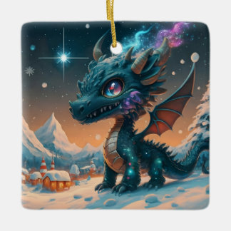 Mystical Chibi Dragon Winter Ligcape Julgransprydnad Keramik