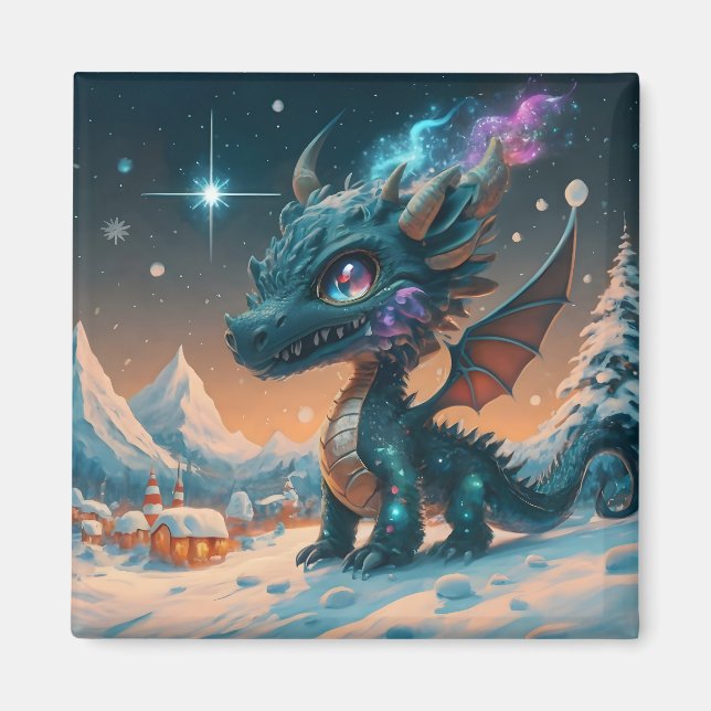 Mystical Chibi Dragon Winter Ligcape Magnet (Framsidan)