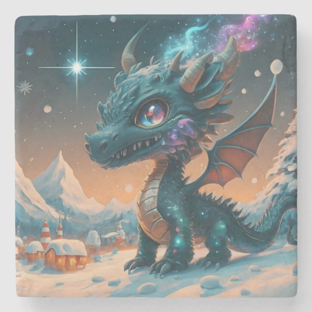 Mystical Chibi Dragon Winter Ligcape Stenunderlägg (Framsidan)