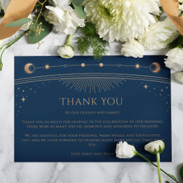 Mystical Chic Blue Guld Star Måne Photo Bröllop Tack Kort