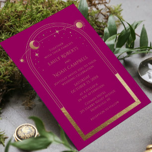 Mystical Chic Magenta Rosa Star Måne Photo Space  Inbjudningar