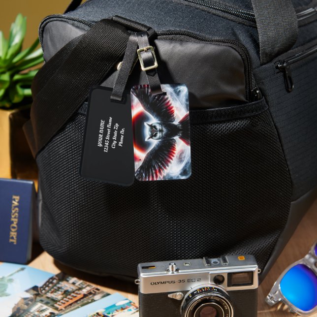 Mystical Cosmic Celestial Owl Bagagebricka (Fram & Baksida)