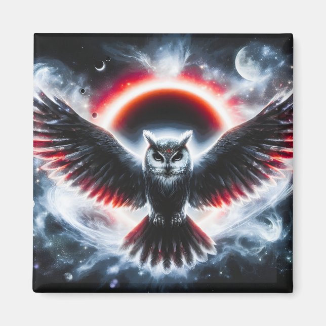 Mystical Cosmic Celestial Owl Magnet (Framsidan)