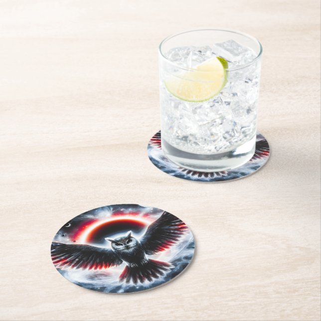 Mystical Cosmic Celestial Owl Underlägg Papper Rund (Insitu)