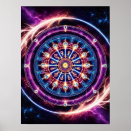 Mystical Cosmic Zodiac Mandala - Vibrant Wall Poster