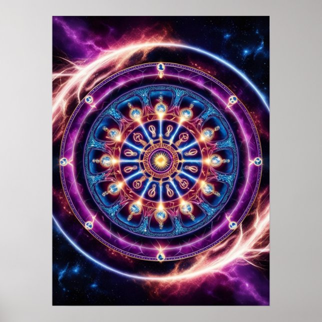 Mystical Cosmic Zodiac Mandala - Vibrant Wall Poster (Framsidan)