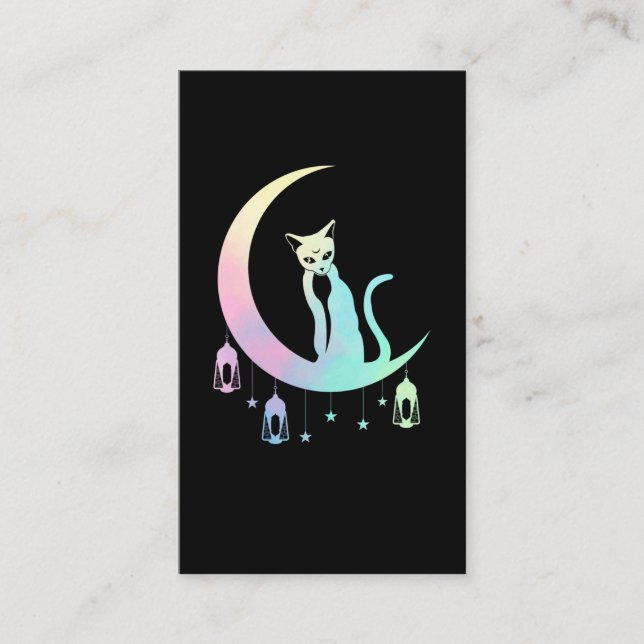 Mystical Crescent Måne Wicca Pastel Goth Cat Visitkort (Framsida)