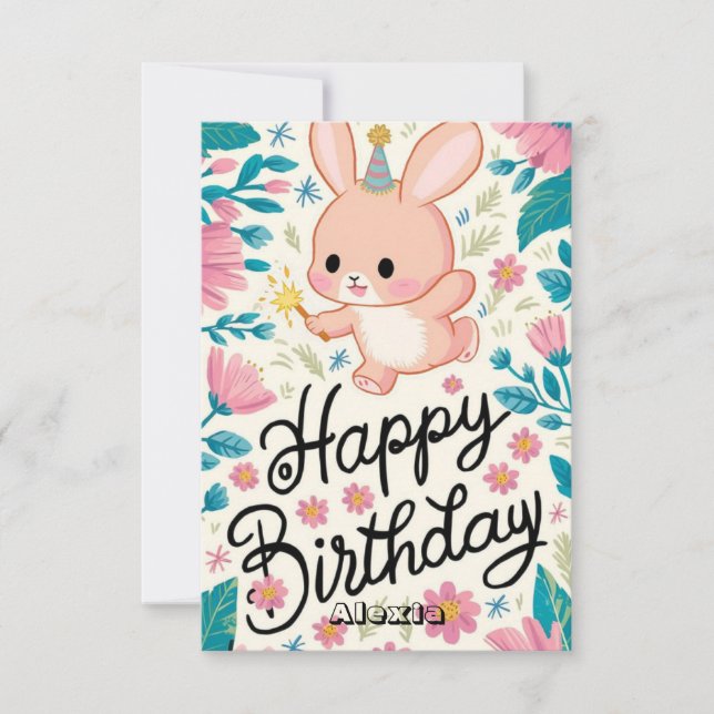 Mystical Cute Bunny Digital Birthday-kort Kort (Framsida)