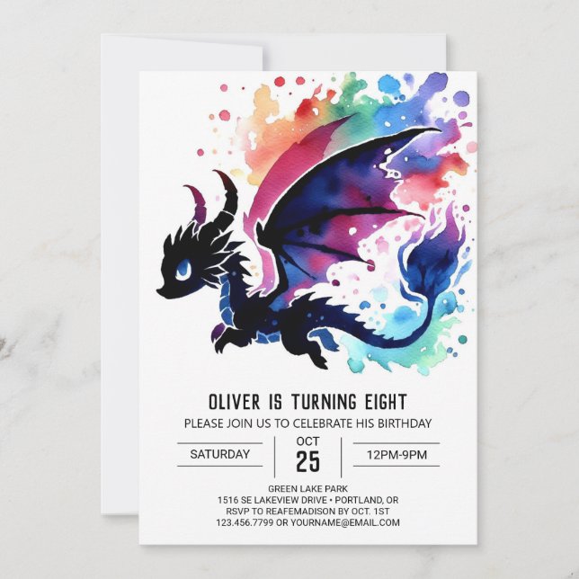 Mystical Cute Dragon Birthday Anpassningsbar Inbjudningar (Framsida)