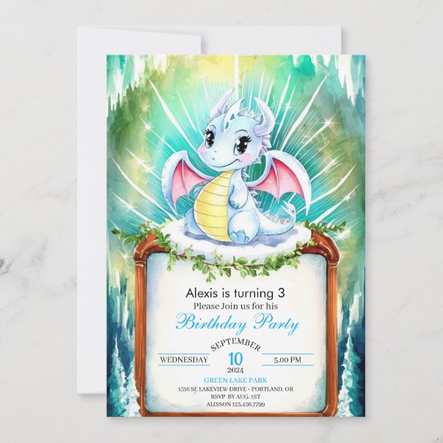 Mystical Cute Dragon Birthday Inbjudningar (Framsida)