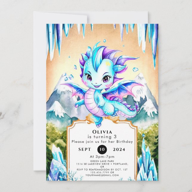 Mystical Cute Ice Dragon Birthday Inbjudningar (Framsida)