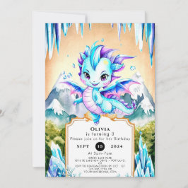 Mystical Cute Ice Dragon Birthday Inbjudningar