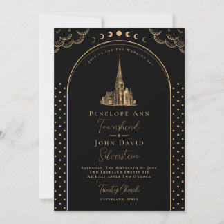 Mystical Deco Black Guld Vintage Church Bröllop Inbjudningar