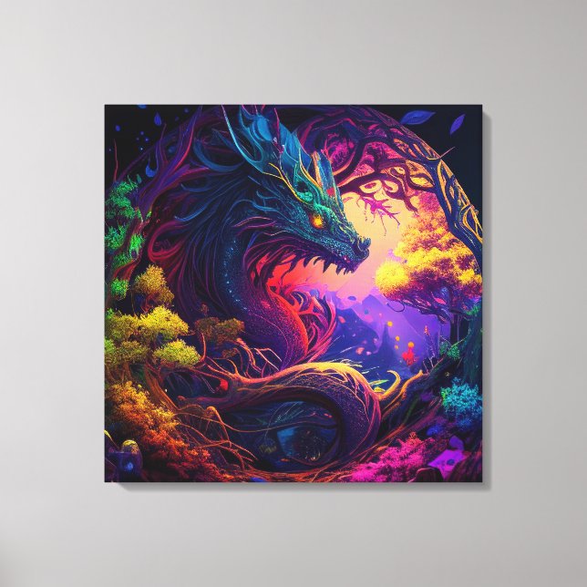 Mystical Dragon Enchanted Forest Fantasy Art Canvastryck (Framsida)