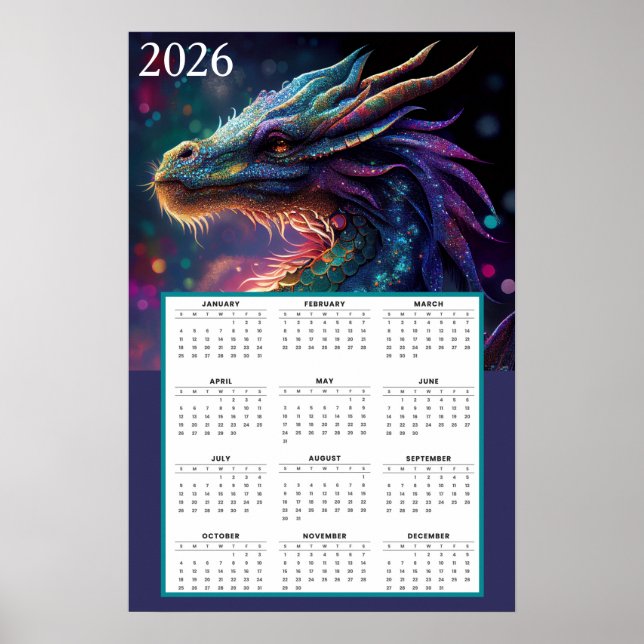 Mystical Dragon Fantasy Calendar 2026  Poster (Framsidan)