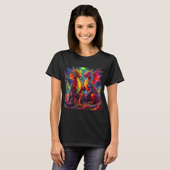 Mystical Dragon Kung och Queen T Shirt (Hel framsida)