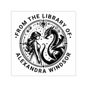 Mystical Dragon och Princess Bibliotek Bok Namn Självfärgande Stämpel