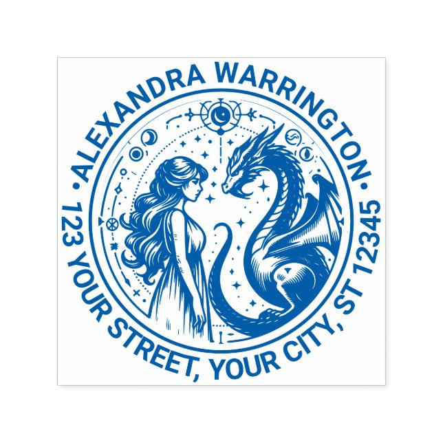 Mystical Dragon och Princess Namn Returadress Självfärgande Stämpel (Design)