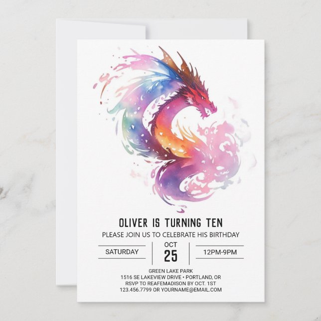 Mystical Dragon Printable Birthday Inbjudningar (Framsida)