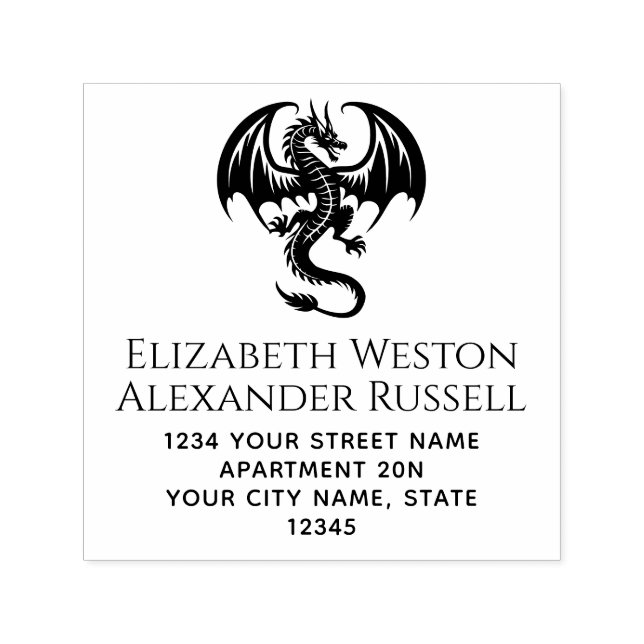 Mystical Dragon Silhouette #8S Namn Returadress Självfärgande Stämpel (Design)