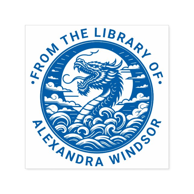 Mystical Dragon Silhouette #9 Bibliotek Bok Namn Självfärgande Stämpel (Design)