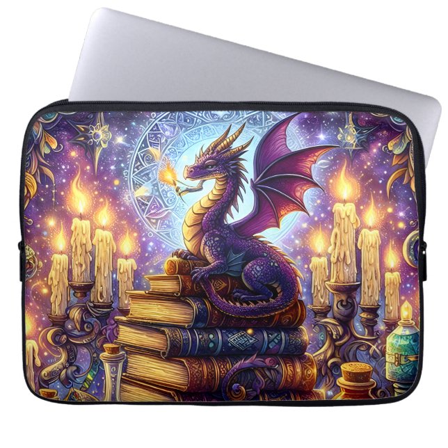 Mystical Dragon Wizard Books Laptop Fodral (Framsidan)