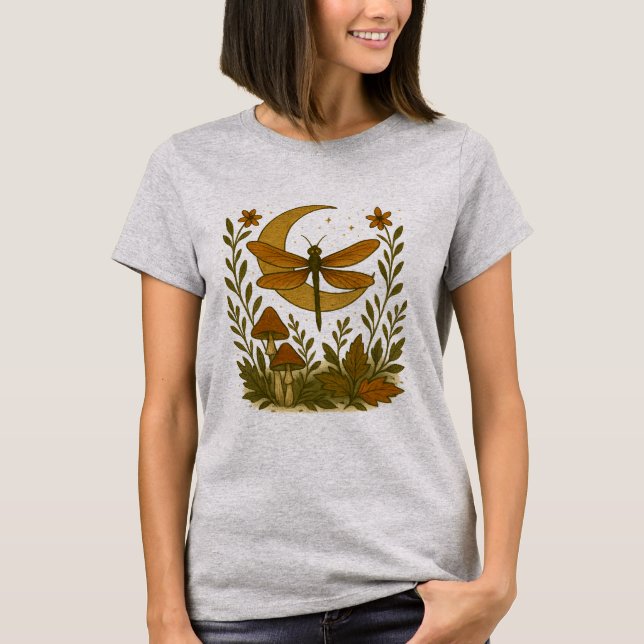 Mystical Dragonfly Måne shirt - Celestial Woodland T Shirt (Framsida)