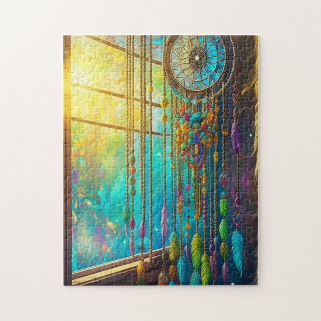 Mystical Dreamcatcher i Windows Lila Grönt Pussel (Vertikal)