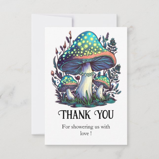 Mystical Dreamy Mushroom Baby Shower Tack Kort (Framsida)