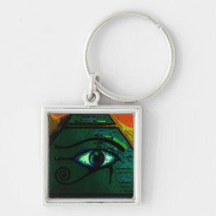 Mystical Egyptian Öga of Horus Fyrkantig Silverfärgad Nyckelring