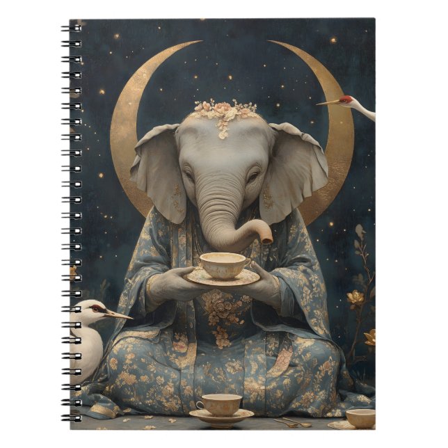 Mystical Elephant Tea Party under Måne Anteckningsbok (Framsidan)