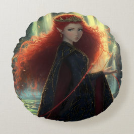 Mystical Elf i Fantasy Forest Rund Kudde