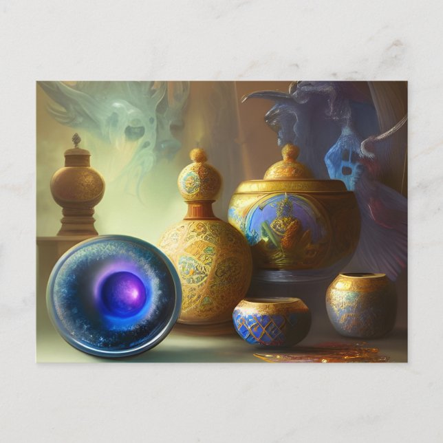 Mystical Enamel Flaskor & Bowls Digital Art Vykort (Framsida)