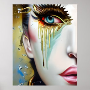 Mystical Etheral Vackra kvinnor med Guld Tårar Poster