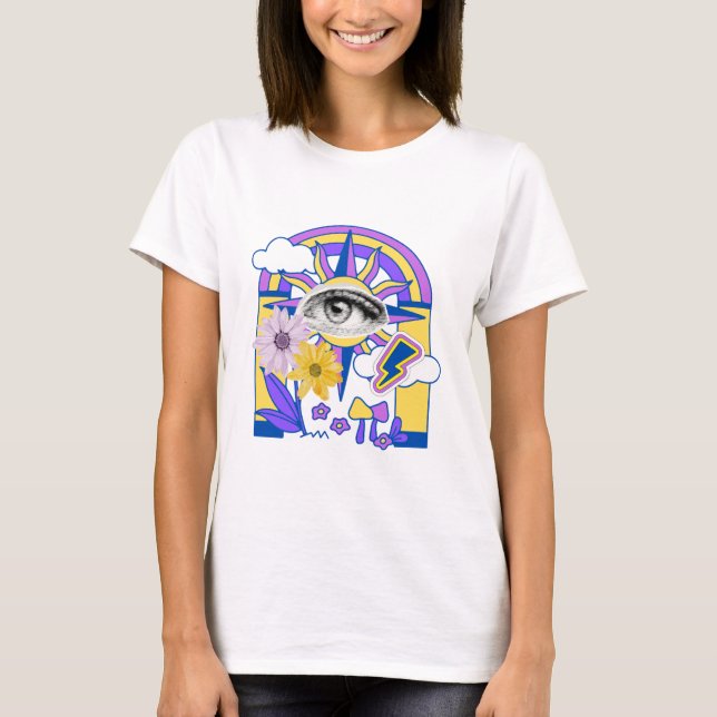 Mystical Eye Rainbow Arch Färgglad Boho Blomma T Shirt (Framsida)