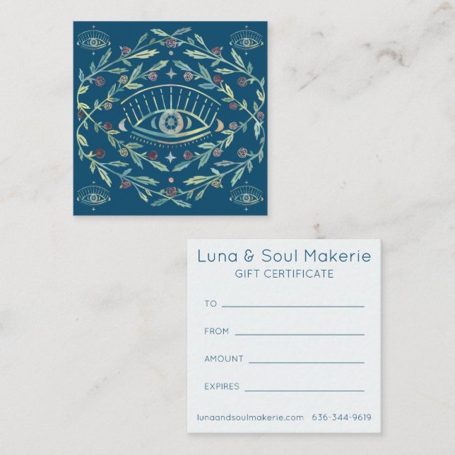 Mystical Eye Roses Vines Magical CUSTOM Gift Cert Fyrkantigt Visitkort (Fram/baksida)