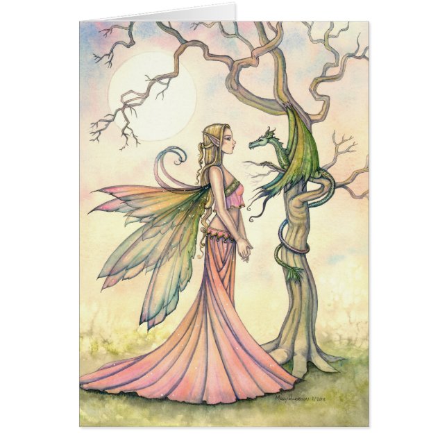 Mystical Fairy and Dragon Fantasy Art Hälsningskort (Framsidan)