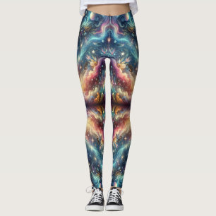 Mystical Fantasy Colorful Celestial Faraway Castle Leggings
