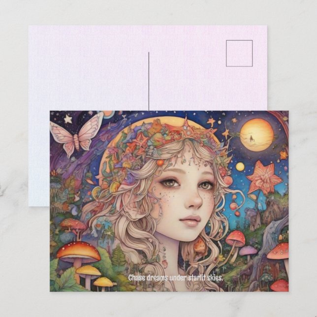 Mystical Fantasy Girl - Anpassningsbar Magic Vykort (Fram/baksida)