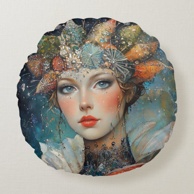 Mystical Fantasy Strong Woman Rund Kudde (Framsidan)