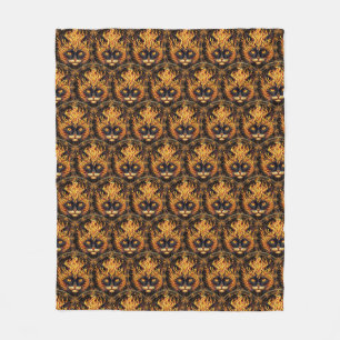 Mystical Fire Cat Mandala Design Fleecefilt