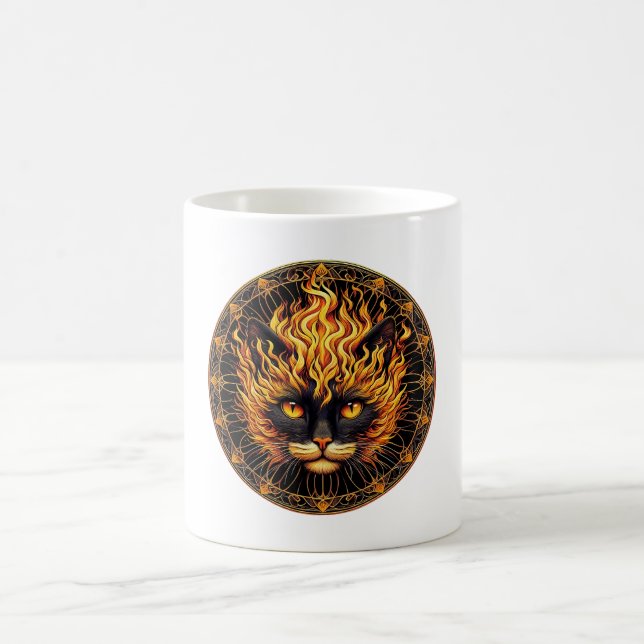 Mystical Fire Cat Mandala Design Kaffemugg (Center)