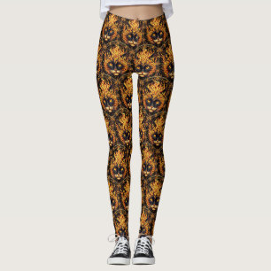 Mystical Fire Cat Mandala Design Leggings