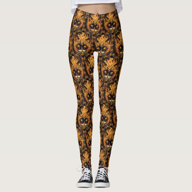 Mystical Fire Cat Mandala Design Leggings (Framsida)