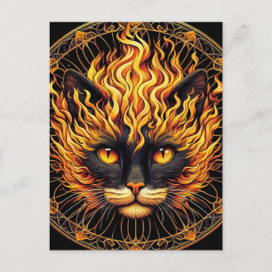 Mystical Fire Cat Mandala Design Vykort