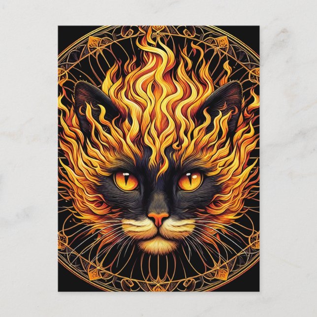 Mystical Fire Cat Mandala Design Vykort (Framsida)