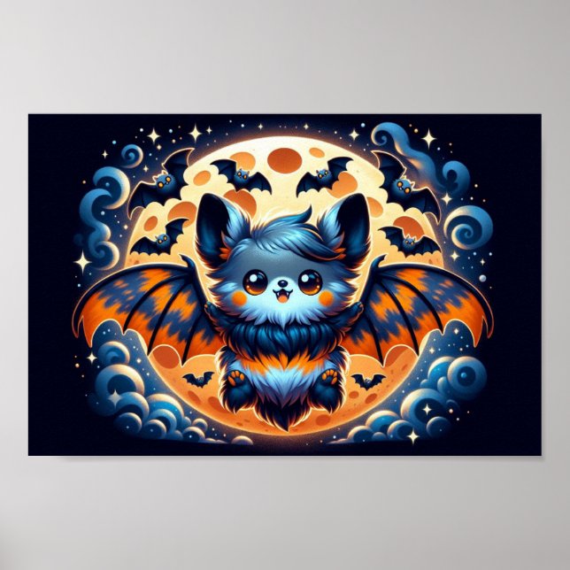 Mystical Fladdermus Guardian: Halloween Art Print  Poster (Framsidan)